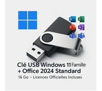 LOT DE 100 Clés USB Windows 11 Famille + Office 2024 Standard - 16 Go - 100 Licences Officielles Incluses