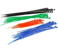 Lot de 100 colliers de serrage en plastique colorés, attaches électriciennes, dimensions 2,5 x 100 mm rouge, 2,5 x 150 mm bleu, 2,5 x 200 mm vert, 3,6 x 250 mm noir