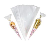 Lot de 100 cônes en cellophane - 13 x 25 cm - Sachets de fête avec attaches torsadées pour bonbons, collations, pop-corn, chocolats, bonbons