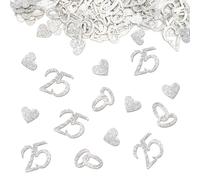 Lot de 100 Confettis Anniversaire 25 Ans, Noces d'Argent Confettis avec 25 et Cœur, Decoration Table Anniversaire 25 Ans, Decoration Mariage d'Argent