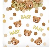 Lot de 100 Confettis de Table en Forme D'Ours en Peluche, Lettres DoréEs à Paillettes et Pois Marron, Confettis de Table pour FêTe de Naissance (GarçOns Et Filles), pour Les Fournitures de FêTe de Nai