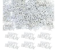 Lot de 100 confettis Happy Birthday - Décoration de table d'anniversaire - Argenté - Décoration à disperser pour femme et homme - Confettis à paillettes pour décoration d'anniversaire - Serpentins