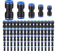 Lot de 100 connecteurs pneumatiques droits de 4/6/8/10/12 mm Raccords de tube en plastique à pousser pour connecter des tubes droits à air pour tube OD de 5/32", 1/4", 5/16", 3/8", 1/2", 2 voies