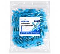 Lot de 100 connecteurs thermorétractables 16-14 AWG Bleu | Tube à sertir en cuivre 3:1 avec doublure adhésive pour réparation de câblage automobile, marine, camping-car