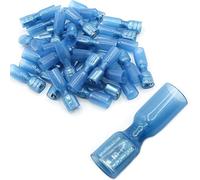 Lot de 100 cosses de câble cosses plates bleues pour câbles de 1,5 à 2,5 mm2 - Largeur enfichable : 6,3 mm - Avec gaine thermorétractable entièrement isolée - Pour femmes