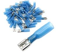 Lot de 100 cosses plates avec gaine thermorétractable entièrement isolée connecteur femelle 6,3 mm bleu 1,5-2,5 mm² (100 pièces, bleu : cosses plates/partiellement isolées)