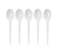 Lot de 100 cuillères en plastique blanc - Réutilisables et passent au micro-ondes - Couverts biodégradables pour fêtes, anniversaires, mariages, camping et usage quotidien - Cuillères de table de 15,2