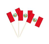 Lot de 100 cure-dents avec drapeau péruvien - Mini pics à cocktail - Décoration de fête - Pour cocktail, bar, gâteau (Pérou)