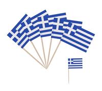 Lot de 100 cure-dents décoratifs - Motif drapeau de la Grèce - Décoration grecque - Cure-dents avec drapeaux - Mini cocktail grec - Pour fête, buffet
