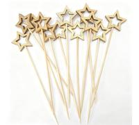 Lot de 100 cure-dents en bambou décoratif en forme d'étoile de 14 cm pour apéritifs, fruits, boissons, garniture, cocktail, fête, Noël, Nouvel An, événements de restauration (doré)