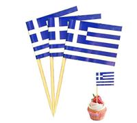 Lot de 100 cure-dents - Motif drapeau de la Grèce - Cadeau miniature - Décoration grecque - Mini drapeau - Pour fête dorée - Personnalisable - Pour décoration de fête