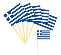 Lot de 100 cure-dents Pick'Em - Drapeau de la Grèce - Décoration artistique - Cure-dents en bois - Emballage individuel - Drapeaux de campagne - Autocollants de salle de bain - Brochettes amuse-gueule