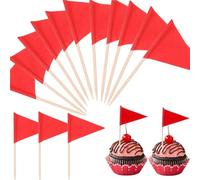 Lot de 100 cure-dents rouges unis - Mini drapeaux triangulaires pour golf, cupcakes, fruits et fromage - Drapeau vierge pour mariage, fête, buffet, apéritif (rouge uni, taille S)
