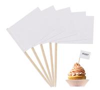 Lot de 100 cure-dents vides - Drapeaux - Marqueur de fromage - Décoration de cupcakes - Pour fête, gâteau, aliments, buffet, plateau à fromage, apéritifs, blanc