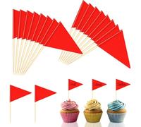 Lot de 100 cure-dents vides - Drapeaux rouges - Mini triangle - Avec surface inscriptible - Cure-dents - Drapeaux en papier - Pour fête, gâteau, buffet, plateau à fromage, cocktail