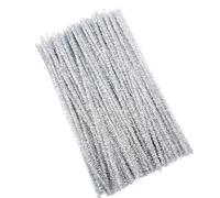 Lot de 100 cure-pipes à paillettes, fil chenille argenté, 30 cm, fil de nettoyage de pipe, pour projets d'artisanat, fil chenille, fil de flexion, pour bricolage et décoration, argenté