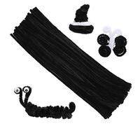 Lot de 100 cure-pipes noirs - Fil chenille - Fil de cure-pipe pour décoration artisanale