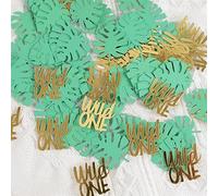 Lot de 100 décorations de fête sur le thème de la jungle safari, feuilles de palmier tropicales, Wildone Paer, confettis pour 1er an, décoration de fête d'anniversaire de bébé, accessoire photo