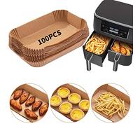 Lot de 100 doublures jetables en papier parchemin de qualité alimentaire pour friteuse à air comprimé Ninja DZ201, Ninja Foodi Dual Air Friteuse (22,9 x 15,2 cm, naturel)