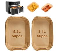 Lot de 100 doublures jetables en papier pour friteuse à air comprimé à double tiroir compatibles avec Tefal Easy Fry 5,2 L/3,1 L Tower T17099 Lakeland 5 L/3 L Salter EK5729 Netta double panier