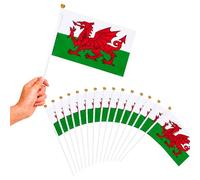 Lot de 100 drapeaux à agiter à la main du Pays de Galles 15 x 21 cm avec mât de 30 cm - Drapeaux double face de dragon gallois pour matchs de football, décorations de jardin, événements de pub et