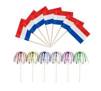 Lot de 100 drapeaux de cure-dents, 20 drapeaux de feux d'artifice à une couche, mini drapeaux de cure-dents, mini cure-dents de jeu de sport, drapeaux en bois, cure-dents en bois, drapeaux de