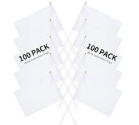 Lot de 100 drapeaux vierges par sublimation - Petits drapeaux vierges sur bâtons - Pour décorer votre propre drapeau - Drapeau de jardin vierge pour bricolage (blanc)