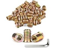 Lot de 100 écrous à visser M8 x 15 mm, insert fileté en bois, inserts filetés, douilles filetées, manchons à visser en zinc pour meubles en bois, avec clé