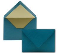 Lot de 100 enveloppes bleu pétrole - Format C6 - 114 x 162 mm - 11,4 x 16,2 cm - Fermeture humide - Surface mate et doublure métallique dorée - Sans fenêtre - Pour invitations