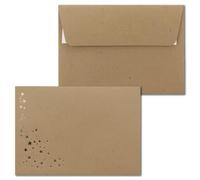 Lot de 100 enveloppes de Noël, format C6, avec pluie d'étoiles dorées et métallisées en relief, couleur : marron sable, fermeture autocollante, 120 g/m², 114 x 162 mm