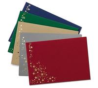 Lot de 100 enveloppes de Noël, format C6, avec pluie d'étoiles dorées et métallisées en relief, mélange de couleurs 1, papier kraft, 20 pièces par couleur, collage humide, 114 x 162 mm