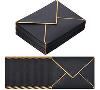 Lot de 100 enveloppes d'invitation A7 à rabat en V avec bordure dorée pour cartes cadeaux de mariage, invitations, remise de diplôme, fête prénatale (noir)