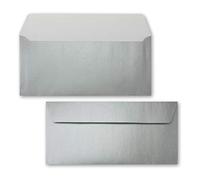 Lot de 100 enveloppes format DIN long - Argent brillant - Fermeture adhésive avec bande déchirable - 22 x 11 cm - 90 g/m² - Enveloppes élégantes pour invitations à Noël, mariage, anniversaire