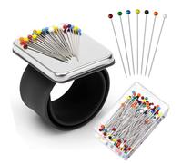 Lot de 100 épingles à coudre magnétiques pour poignet avec 100 épingles à coudre - Support magnétique pour poignet - Tête sphérique de 3,8 cm - Épingles droites pour fournitures de couture à la main