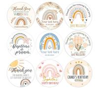 Lot de 100 Etiquettes Autocollantes Arc-en-ciel Personnalisées pour Enfants, Autocollants Bohème Arc-en-ciel Personnalisés, pour Fête Prénatale, Anniversaire, Mariage, École, Cadeaux Faits à la Main