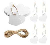 Lot de 100 étiquettes cadeaux blanches en forme de cœur - 4 x 4,5 cm - Étiquettes en papier kraft avec ficelle en forme de cœur - Pour Saint-Valentin, fête, anniversaire, Noël