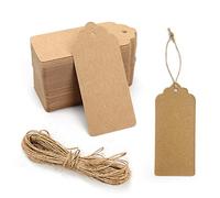 Lot de 100 étiquettes cadeaux en papier kraft avec corde de 10 m, étiquettes à suspendre en papier kraft, étiquettes vintage à suspendre