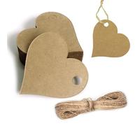 Lot de 100 étiquettes cadeaux marron avec ficelle pour cadeaux, étiquettes de bagages en papier kraft, étiquettes vierges en forme de cœur pour cadeaux de Noël