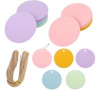 Lot De 100 Étiquettes Cadeaux Rondes En Papier Coloré Avec Ficelle - Étiquettes Vierges À Suspendre Pour Fête D'anniversaire ,Boîte Cadeau ,Carte De Mariage ,Étiquette De Prix