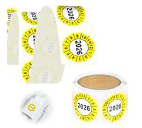 Lot de 100 étiquettes de test annuelles 2026 - 20 mm - Jaune - Autocollants de test sur rouleau de film vinyle autocollant - Sceau de contrôle - Étiquettes d'entretien - Étiquettes de contrôle