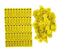Lot de 100 étiquettes d'oreilles de mouton de 1 à 100 chiffres robustes aux couleurs vives avec mots pour bétail, mouton, cochon, chèvre jaune
