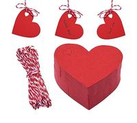 Lot de 100 étiquettes en papier kraft rouge en forme de cœur avec 10 mètres de corde de chanvre rouge et blanc pour la Saint-Valentin, la fête des mères, un mariage, Thanksgiving, un anniversaire