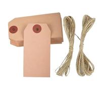 Lot de 100 étiquettes marron en papier cartonné durable | Multi-usage pour les prix de détail, l'identification des bagages et l'étiquetage du matériel, surface inscriptible (avec ficelle)