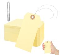 Lot de 100 étiquettes vierges avec fil métallique - 10 x 6 cm - Étiquettes en papier manille avec ficelle pour écrire sur vêtements - Trou renforcé