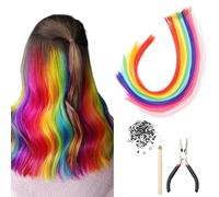 Lot de 100 extensions de cheveux multicolores pour enfants avec pince, crochet, queue de poney à clipser, extensions de cheveux colorées pour femme
