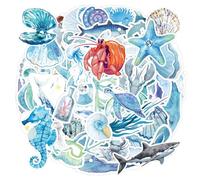 Lot de 100 feuilles d'autocollants de la vie marine peints à la main - Autocollants océan pour enfants - Imperméables - Autocollants pour journal intime - Autocollants décoratifs à faire soi-même