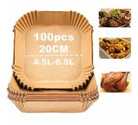 Lot de 100 feuilles de cuisson pour friteuse à air chaud, 20 cm Airfryer - Imperméables - Résistants à l'huile - Jetables - Friteuse à air - Doublure pour friteuse à air chaud