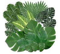 Lot de 100 feuilles de palmier 8 types de feuilles palmier artificielles avec tiges Plante tropicale Feuilles palmier et feuilles monstres Feuilles pour jungle Beach Hawaiian Wedding Party Décoration