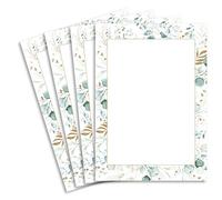 Lot de 100 feuilles de papier à lettres naturel A4 crème - Cadre avec branches d'eucalyptus - 120 g/m² - 21 x 29,7 cm Papier à lettre imprimable à écrire soi-même Idéal pour invitations de mariage et