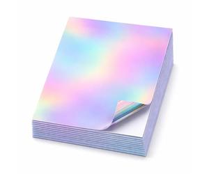 Lot de 100 feuilles de papier autocollant holographique imprimable 21,6 x 27,9 cm, imperméable, en vinyle, arc-en-ciel, pour imprimante à jet d'encre/laser